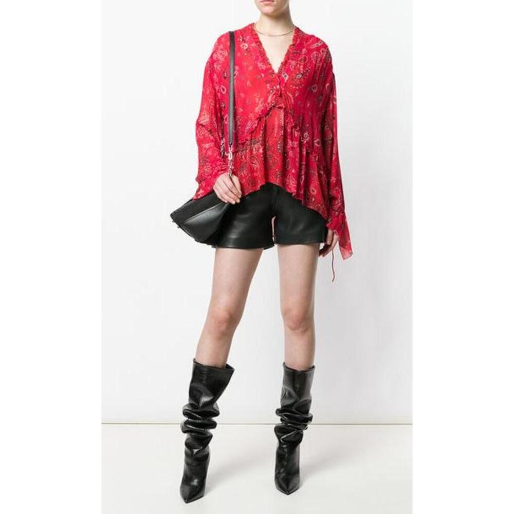 IRO Jeans  Bavone Blouse Handkerchief Paisley Bandana Ruffle V-Neck Top Size 34